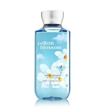 Bath & Body Works Cotton Blossom Shea & Vitamin E Shower Gel 295ml. เจลอาบน้ำกลิ่นหอมติดกายนานตลอดวัน เนื้อเจลเข้มข้นบำรุงผิวให้รู้สึกชุ่มชื่นตั้งแต่ครั้งแรกที่ใช้เลยค่ะ 