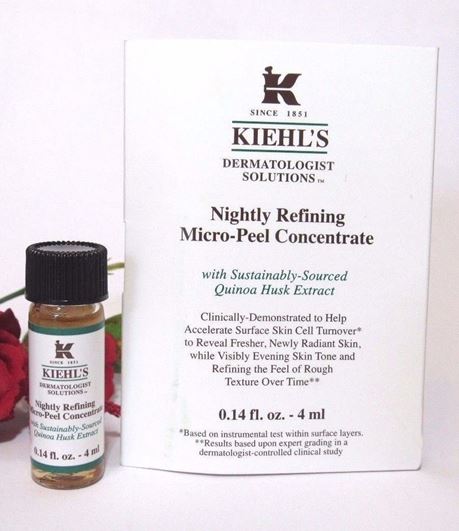 Kiehl's Nightly Refining Micro-Peel Concentrate ขนาดทดลอง 4ml. เซรั่มตัวใหม่ล่าสุดที่ช่วยผลัดผิวเก่า เผยผิวใหม่ที่ดูเด็กลง ด้วยสารสกัดจากเปลือกควินัวที่มีมากถึง 2,000 ชิ้นต่อ 1 ขวด เพียง 1 คืน! ให้คุณจะรู้สึกได้ถึงความเปลี่ยนแปลงถึงผิวที่