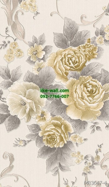 วอลเปเปอร์ติดผนัง ลายดอกไม้ สไตล์วินเทจ สีเหลืองปนเขียว