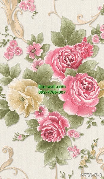 วอลเปเปอร์ติดผนัง ลายดอกไม้ สไตล์วินเทจ สีชมพู