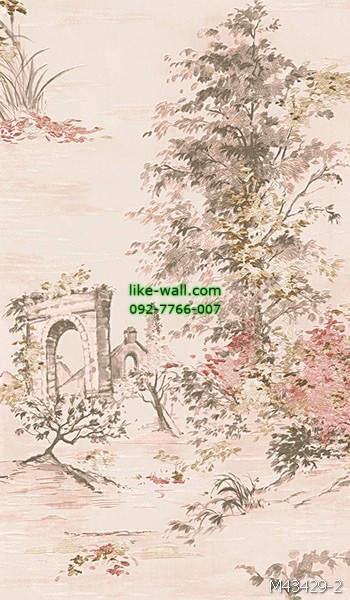 วอลเปเปอร์ติดผนัง ลายป่าธรรมชาติ สีชมพู