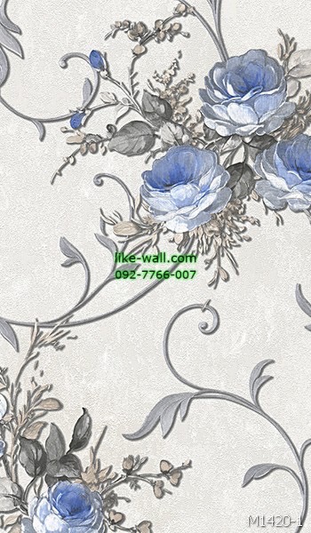 วอลเปเปอร์ติดผนัง ลายดอกไม้ สีฟ้า