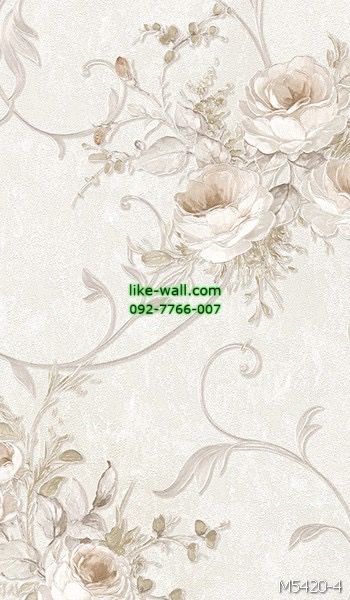 วอลเปเปอร์ติดผนัง ลายดอกไม้ สีน้ำตาลขาว