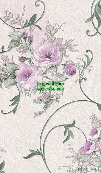 วอลเปเปอร์ติดผนัง ลายดอกไม้ สีม่วง