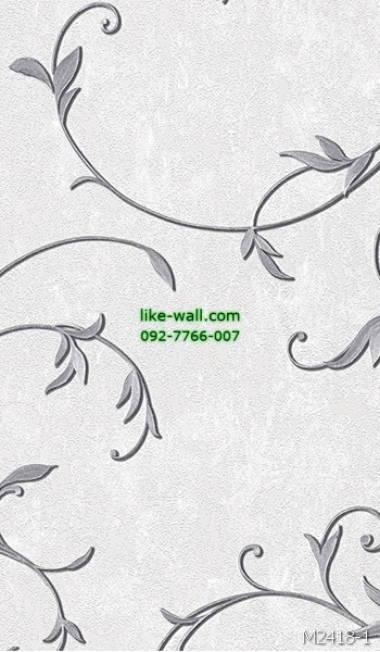 วอลเปเปอร์ติดผนัง ลายใบไม้ขด สไตล์วินเทจ สีเทา