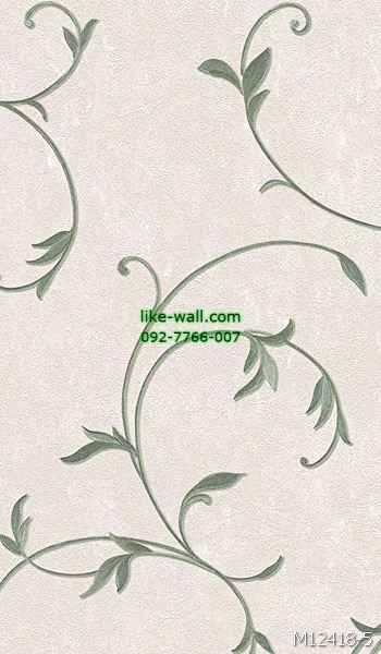 วอลเปเปอร์ติดผนัง ลายใบไม้ขด สไตล์วินเทจ สีเขียว