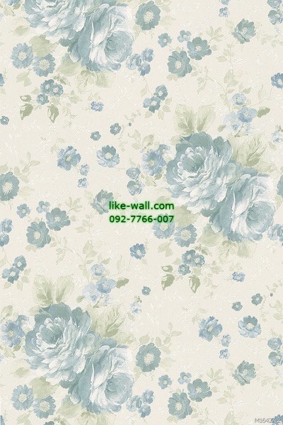วอลเปเปอร์ติดผนัง ลายดอกไม้หวานๆ สไตล์วินเทจ สีฟ้า