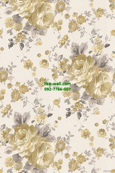 วอลเปเปอร์ติดผนัง ลายดอกไม้ สไตล์วินเทจ สีเหลืองเขียว