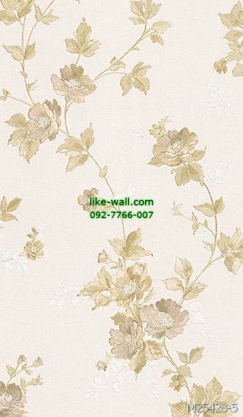 วอลเปเปอร์ติดผนัง ลายดอกไม้ สไตล์วินเทจ สีน้ำตาลเหลือง