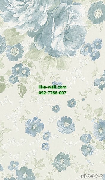 วอลเปเปอร์ติดผนัง ลายดอกไม้ สไตล์วินเทจ สีฟ้า  