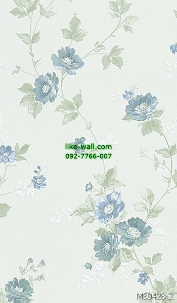 วอลเปเปอร์ติดผนัง ลายดอกไม้ สไตล์วินเทจ สีฟ้า  