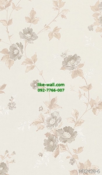 วอลเปเปอร์ติดผนัง ลายดอกไม้ สไตล์วินเทจ สีน้ำตาลส้ม