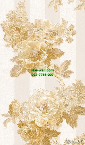 วอลเปเปอร์ติดผนัง ลายดอกไม้ สไตล์วินเทจ สีเหลืองทอง