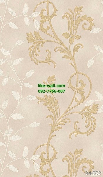 วอลเปเปอร์ติดผนัง ลายใบไม้ขด สีเหลืองครีม
