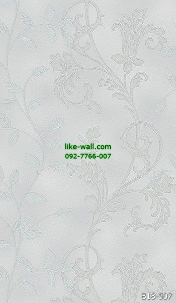 วอลเปเปอร์ติดผนัง ลายใบไม้ขด สีเทา