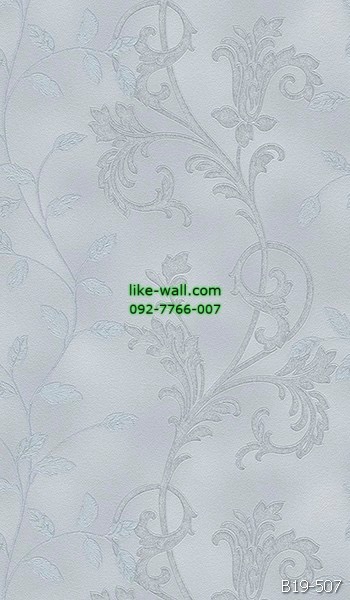 วอลเปเปอร์ติดผนัง ลายใบไม้ขด สีเทาอมฟ้า
