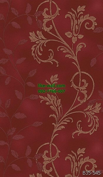 วอลเปเปอร์ติดผนัง ลายใบไม้ขด สีแดง