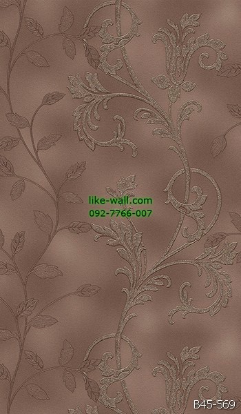 วอลเปเปอร์ติดผนัง ลายใบไม้ขด สีน้ำตาล