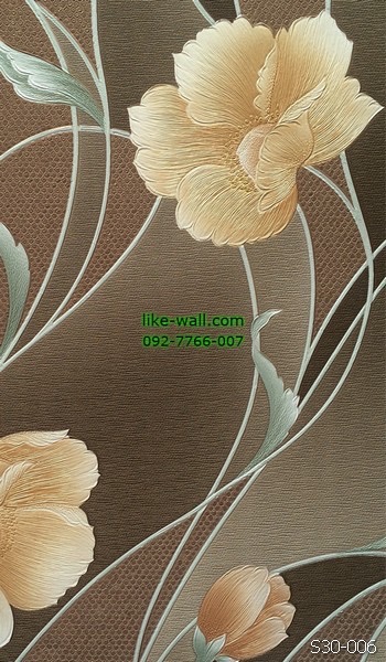 วอลเปเปอร์ติดผนัง ลายดอกไม้ สีน้ำตาล