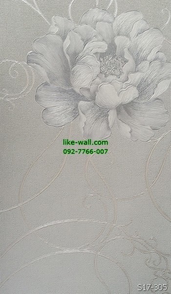 วอลเปเปอร์ติดผนัง ลายดอกไม้ สีเทา