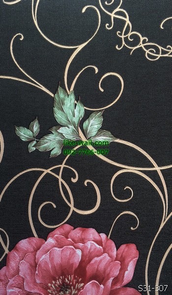 วอลเปเปอร์ติดผนัง ลายดอกไม้ สีชมพู พื้นหลังสีดำ