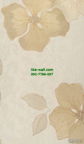 วอลเปเปอร์ติดผนัง ลายดอกไม้สวย สีเหลืองครีม