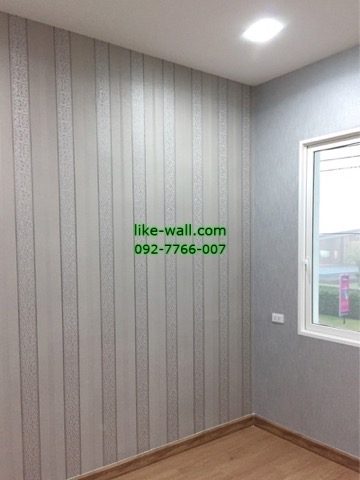 ผลงานตัวอย่าง การติดวอลเปเปอร์ติดผนัง ลายเส้นขดในทางตรง สไตล์หลุยส์ ย่านกิ่งแก้ว