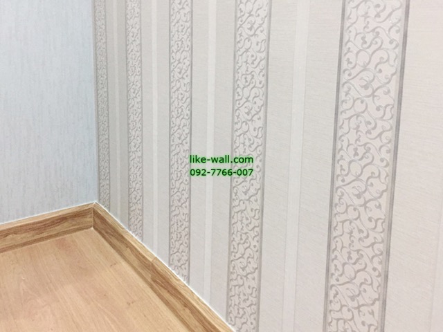 ผลงานตัวอย่าง การติดวอลเปเปอร์ติดผนัง ลายเส้นขดในทางตรง สไตล์หลุยส์ ย่านกิ่งแก้ว