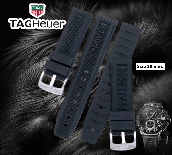 สายนาฬิกา แบบสายยางซิลิโคน สีดำ ปลายสายแบบเข็มขัด สีเงิน สำหรับ Tag Heuer