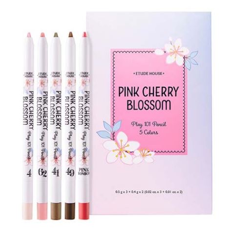**พร้อมส่ง**Etude House Pink Cherry Blossom Play 101 Pencil 5 Colors เซ็ทดินสอเมคอัพอเนกประสงค์ 5 สีใช้สำหรับตกแต่งดวงตา ปาก แก้ม รวมถึงสามารถใช้เป็นไฮไลต์ คอนทัวร์ หรือแม้แต่คอนซิลเลอร์ได้ด้วยค่ะ เทรนด์นี้ที่เกาหลีฮิตมากนะคะ เพราะใช้ง่าย สีสวยเป็นธรรมชาต
