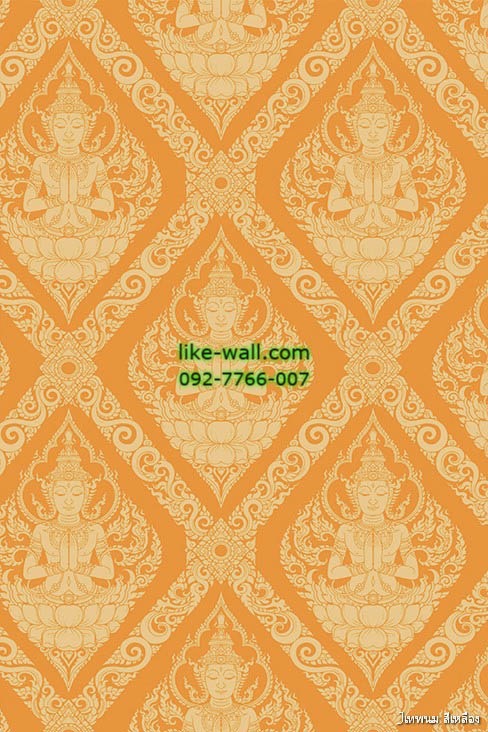 วอลเปเปอร์ ลายไทย เทพพนม สีเหลืองไข่ พื้นหลังสีเหลือง