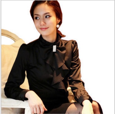 เสื้อแฟชั่นเกาหลี เสื้อใส่ทำงาน แขนยาว คอแต่งโบว์ (พร้อมส่งสีดำ 2XL)
