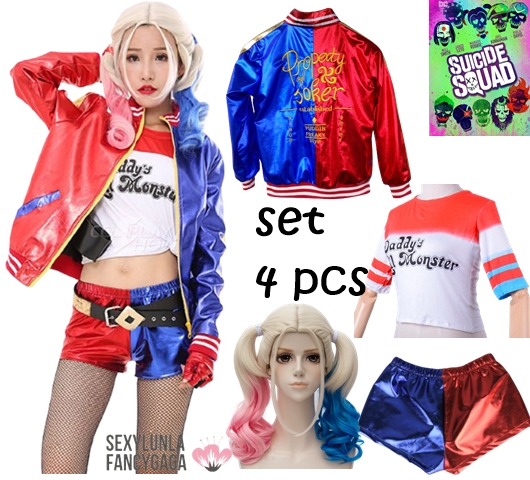 ++พร้อมส่ง++(เซ็ท4ชิิน)Full set เสื้อ+กางเกง+Jackket+วิก Harley Quinn แห่งทีม Suicide Squad แฟน Joker ชุดฮาร์ลีย์ ควินน์เสื้อ+กางเกง+วิกผม ฮารีย์ ควินท์