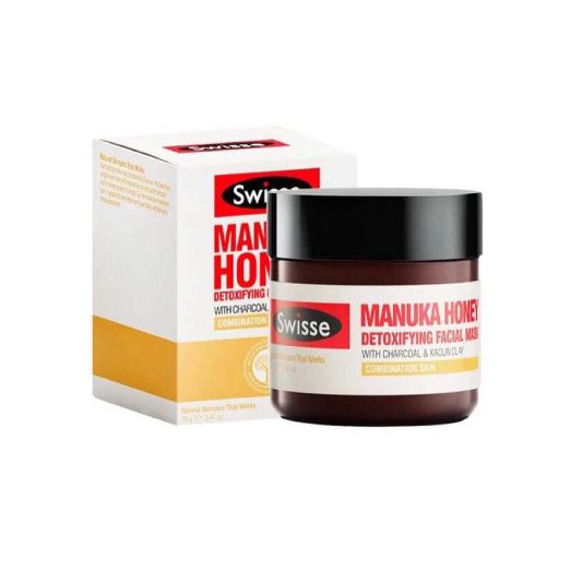 Swisse Manuka Honey Detoxifying Facial Mask 70g. มาส์กพอกหน้า ผสมน้ำผึ้งมานูก้า นำเข้าจากออสเตรเลีย เหมาะสำหรับผิวผสมและผิวมันนะค่ะ โดนเฉพาะคนที่มีสิวอักเสบจะช่วยลดการอักเสบของสิวและช่วยให้สิวแห้งเร็วขึ้น ใครที่ผิวหน้ารูขุมขนกว้างตัวนี่ก็จะช่ว