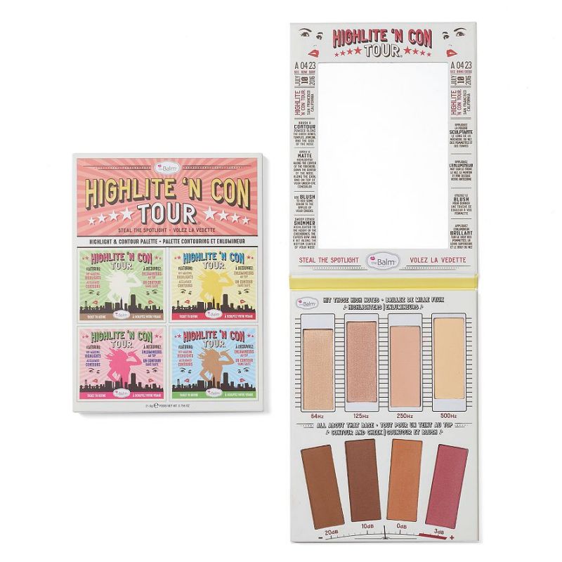 The Balm Highlite 'N Con Tour Highlight & Contour Palette พาเลทที่รวมไฮไลท์ 4 สี และเฉดดิ้งอีก 4 สี ให้คุณปรับรูปหน้าสวยมีมิติได้หลากหลายสไตล์ ใช้ได้ทุกสีผิว ในพาเลทสไตล์ชิด ไม่ซ้ำใคร