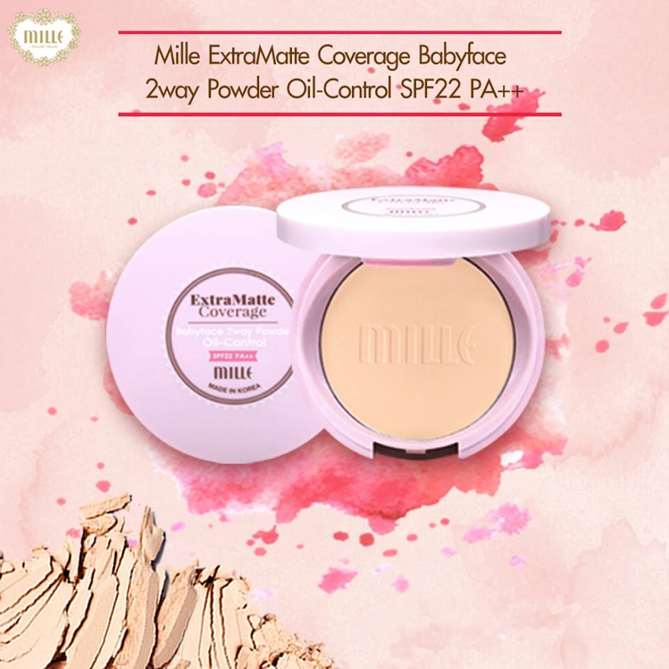 **พร้อมส่ง**MILLE EXTRA MATTE COVERAGE BABYFACE 2 WAY POWDER OIL-CONTROL SPF22 PA++ แป้งหน้าเด็ก ใหม่ล่าสุดจากมิลเล่ แป้งทูเวย์คุมมัน ใช้แล้วหน้าไม่หมอง ยิ่งช่วงบ่ายไม่ต้องกลัวหน้าไหล หน้าเยิ้ม ยิ่งเหงื่อออกยิ่งขับผิวให้มีออร่าค่า แถมมีนวัตกรรมใหม่ กันน้ำ