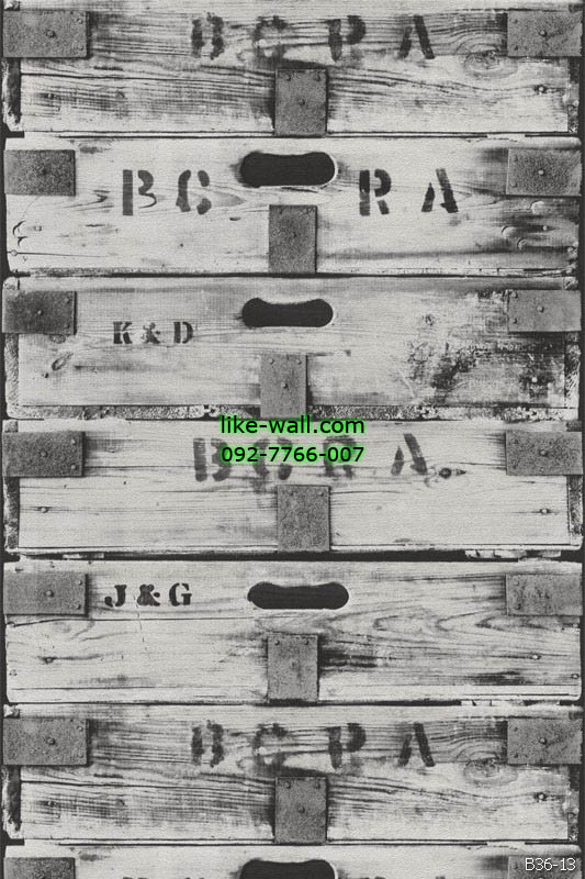 วอลเปเปอร์ ลายกล่องไม้ สีเทาขาว