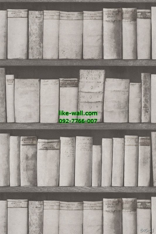 วอลเปเปอร์ ลายชั้นหนังสือ สีเทา