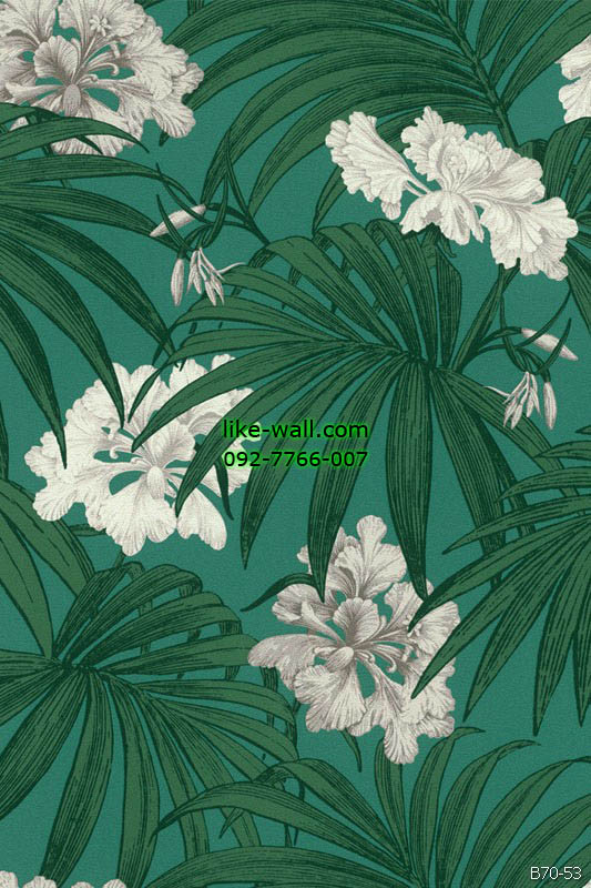 วอลเปเปอร์ ลายดอกไม้ใบไม้ธรรมชาติ สีเขียว