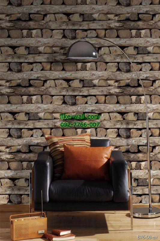 ตัวอย่างติดวอลเปเปอร์ ลายท่อนไม้ สีน้ำตาล