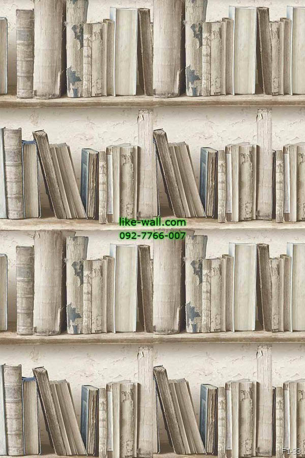 วอลเปเปอร์ ลายชั้นหนังสือ สีเทา
