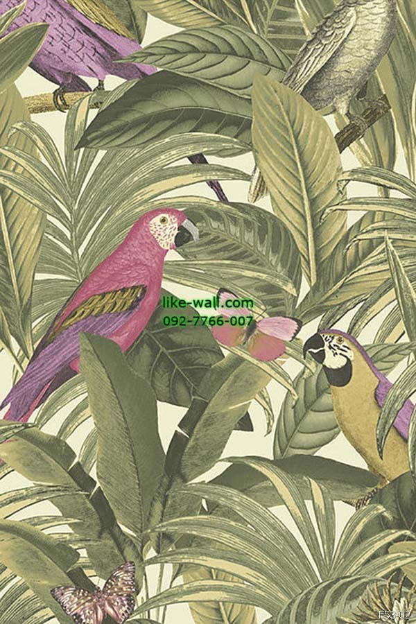 วอลเปเปอร์ ลายนกน้อยในธรรมชาติ สีชมพู