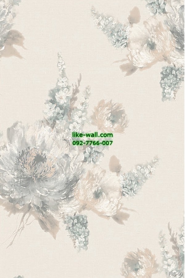 วอลเปเปอร์ ลายดอกไม้วินเทจ สีน้ำตาลครีม