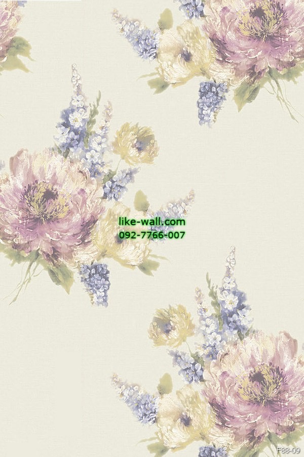 วอลเปเปอร์ ลายดอกไม้วินเทจ สีชมพู- เหลิอง