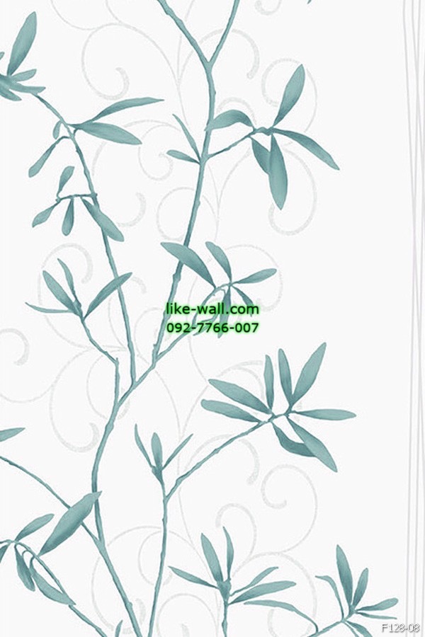 วอลเปเปอร์ ลายใบไม้ สไตล์โมเดิร์น สีเขียวอมฟ้า