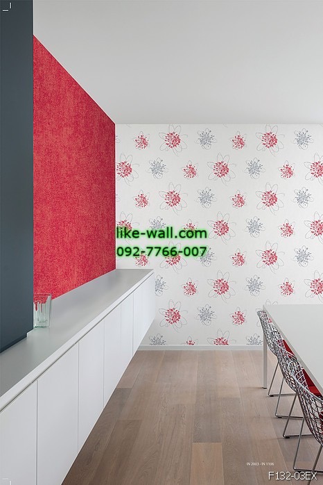 ตัวอย่างติดวอลเปเปอร์ ลายดอกไม้ สีแดง-เทา