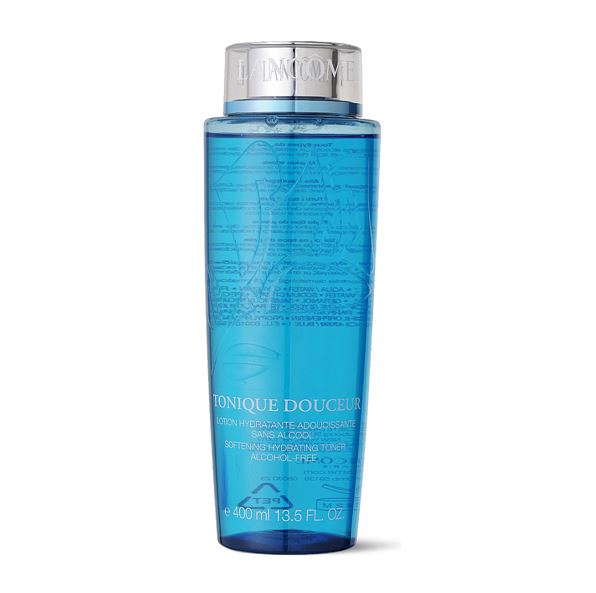 Lancome Tonique Douceur Softening Hydrating Toner Alcohol-Free 400ml. โทนเนอร์โลชั่นที่มีสารสกัดจากพืชพรรณธรรมชาติ ปราศจากแอลกอฮอล์ เพิ่มคุณค่าของสารสกัดจากพืชพรรณธรรมชาติ เพื่อให้ผิวเนียนนุ่มชุ่มชื่นแลดูอ่อนวัย เนียนนุ่มน่าทะนุถนอม เนื้อโลชั่