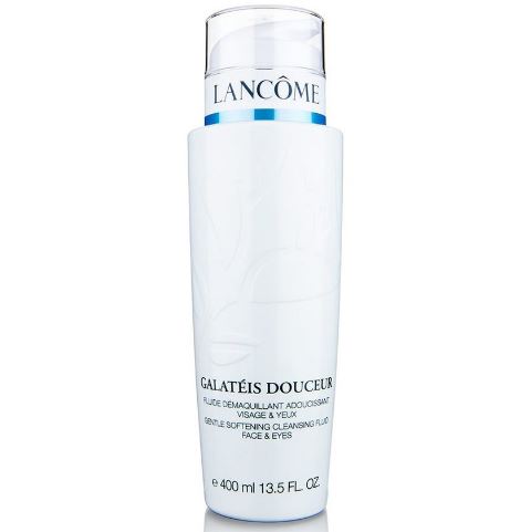 LANCOME Galateis Douceur Gentle Softening Cleansing Fluid Face & Eyes 400ml. โลชั่นน้ำนมทำความสะอาดผิวหน้าและเครื่องสำอางค์ สำหรับผิวธรรมดาถึงผิวผสม สามารถล้างคราบเครื่องสำอางค์และสิ่งสกปรกบนผิวได้อย่างหมดจด ด้วยสารสกัดจากพีชธรรมชาติ ให้ผิ