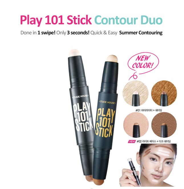 **พร้อมส่ง**Etude House Play 101 Stick Contour Duo ไฮไลท์และเฉดดิ้ง ชนิดแท่ง เนื้อครีมละเอียดบางเบา เกลี่ยง่าย แต่งหน้าให้ดูดี มีมิติ สวยเฉียบ เหมาะกับทุกสภาพผิว รูปลักษณ์สะดวกพกพา สามารถใช้งานได้แบบดูโอคือได้ทั้งการทำเฉดดิ้งและแบบคอนทัวร์ที่หมุนได้ทั้งสอ