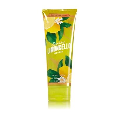 Bath & Body Works Sparkling Limoncello 24 Hour Moisture Ultra Shea Body Cream 226g. ครีมบำรุงผิวสุดเข้มข้น เติมความชุ่มชื่นให้กับผิวที่ต้องการการบำรุงเป็นพิเศษอีกทั้งมีกลิ่นหอมเย็นสดชื่น ของมิ้นท์มะนาว ที่ตัดความเปรี้ยวให้หอมนุ่มพอดีกับกลิ